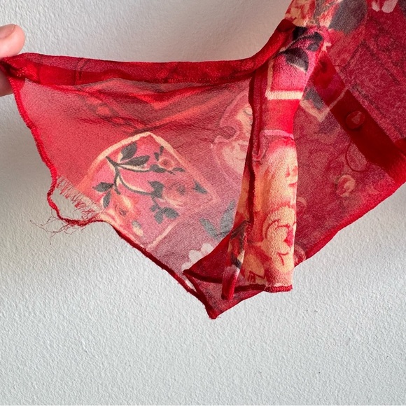 Vintage NYC Design Co Silk Sheer Blouse Small Red Button Up Romantic - Picture 7 of 7